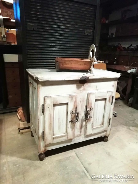 Ice cabinet, converted into a chest of drawers, storage cupboard, early 20th century refrigerator, wrought iron finish.