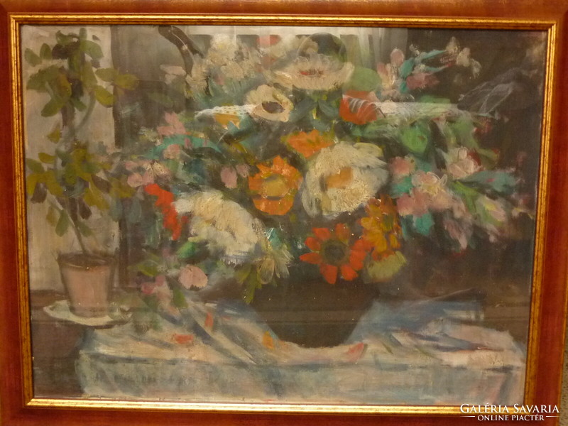 For sale: ervin balogh: still life of flowers, oil canvas, gallery painting