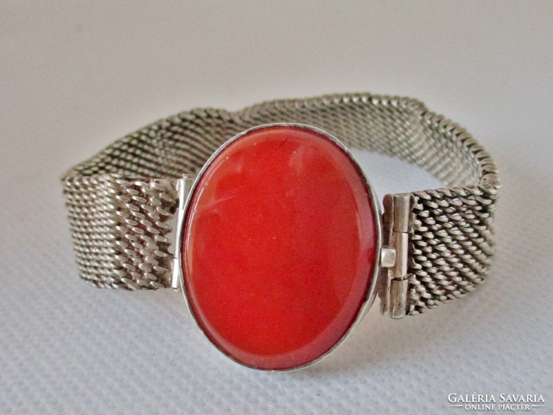 Rare antique silver bracelet with large carnelian stones