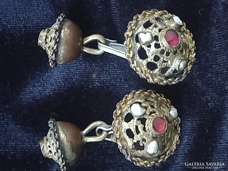 Antique cufflinks in the shape of a pair of disz Hungarian/folk costume dress/old costume dress