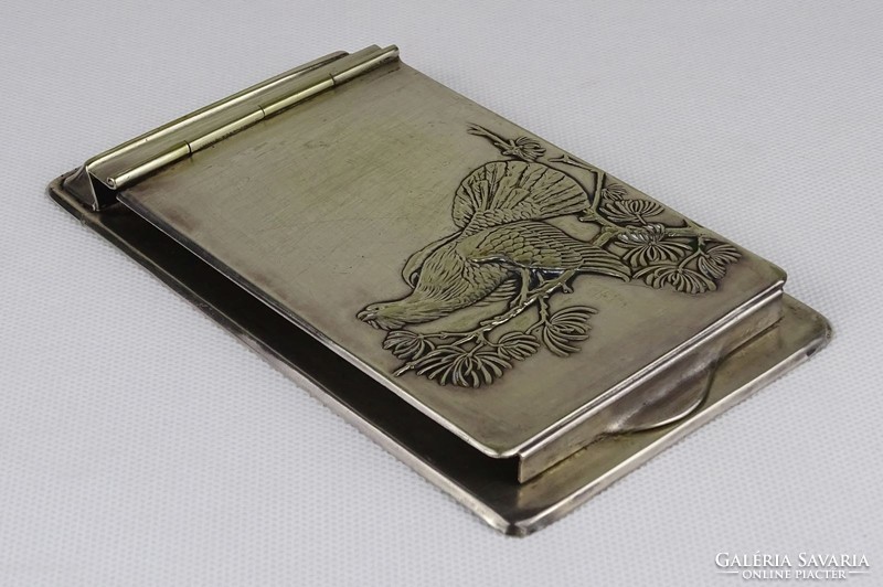 1P207 old silver plated golden pheasant hunter notebook notepad holder desk accessory