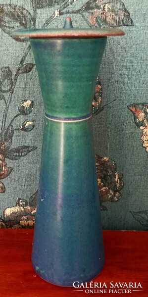 Turquoise solid ceramic candle holder 28 cm high