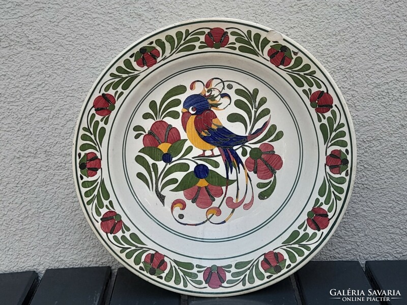 Antique Hungarian folk wall bowl with flowers and birds