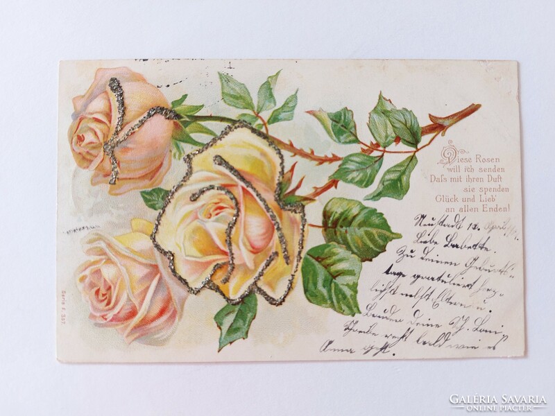 Régi képeslap levelezőlap sárga rózsák