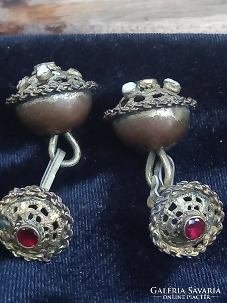 Antique cufflinks in the shape of a pair of disz Hungarian/folk costume dress/old costume dress