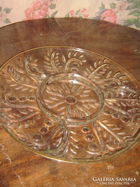 Antique gold edged four-part leaf glass bowl serving plate cake plate