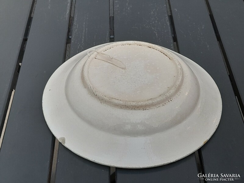 Antique Hungarian folk wall bowl with flowers