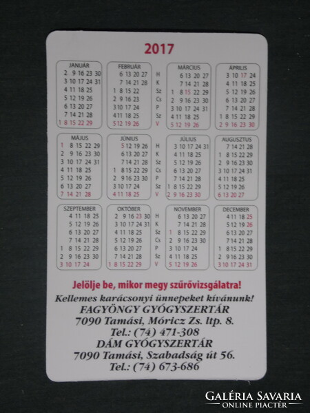 Card calendar, dame mistletoe, pharmacy, pharmacy, tamási, flower, tsícsóka, 2017