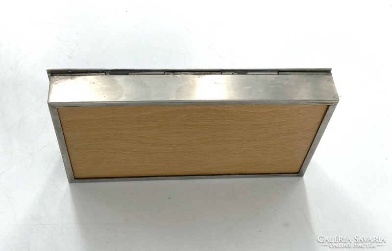 Retro industrial art metal box with wooden inlay
