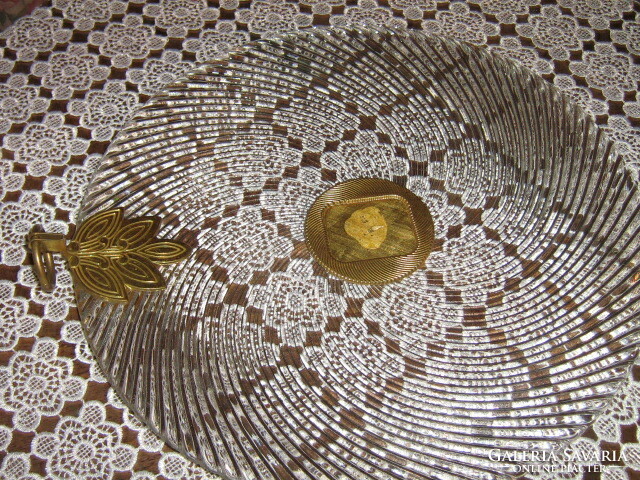 Antik hatalmas súlyos üveg tál kínáló tál süteményes tál
