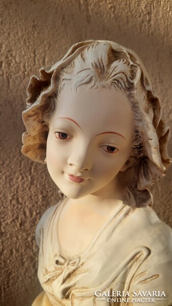 French girl, delightful bust on marble base, 45 cm