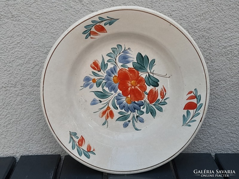 Antique Hungarian folk wall bowl with flowers