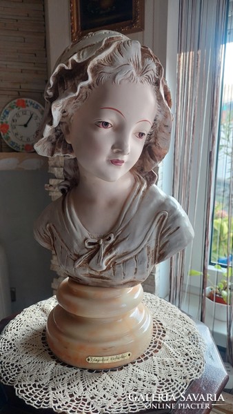 French girl, delightful bust on marble base, 45 cm