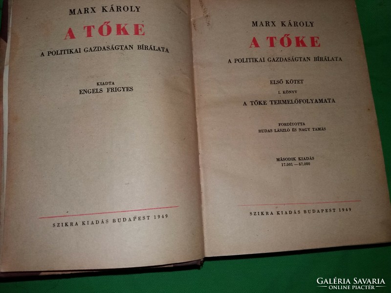 1953. KARL MARX : A TŐKE 1. kötet a képek szerint SZIKRA