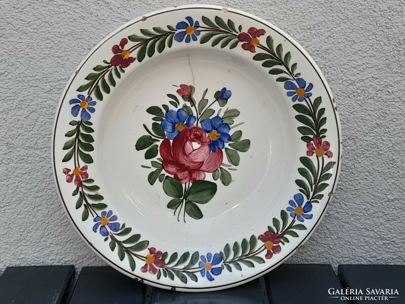 Antique 1846 Városlód Hungarian floral wall bowl