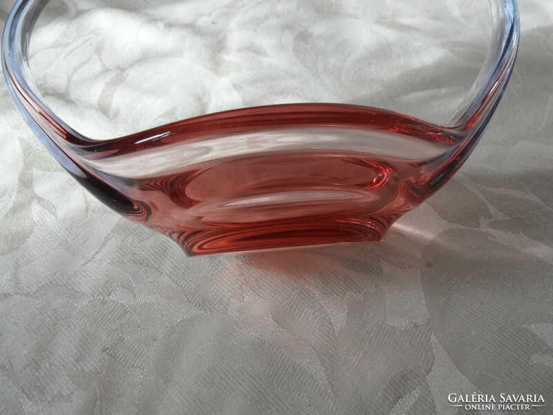 Czech colored cast glass centerpiece with fine lines, offering