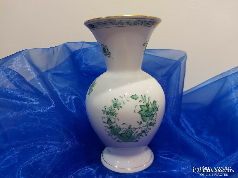 Herendi zöld Apponyi mintás, porcelán kézzel festett váza.