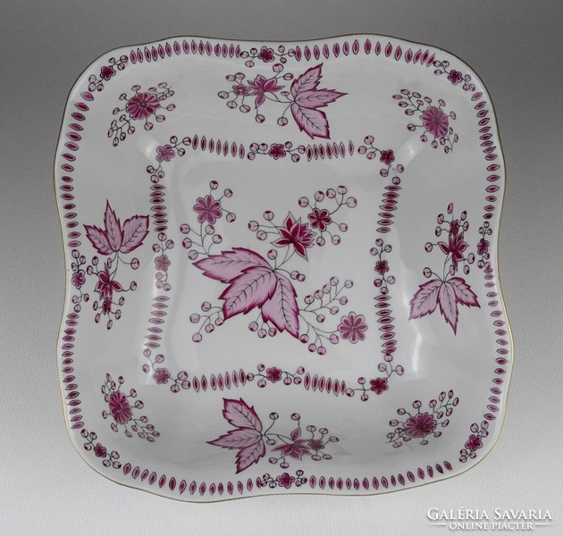 1P236 Rózsaszín mintás Hollóházi porcelán kínáló tál