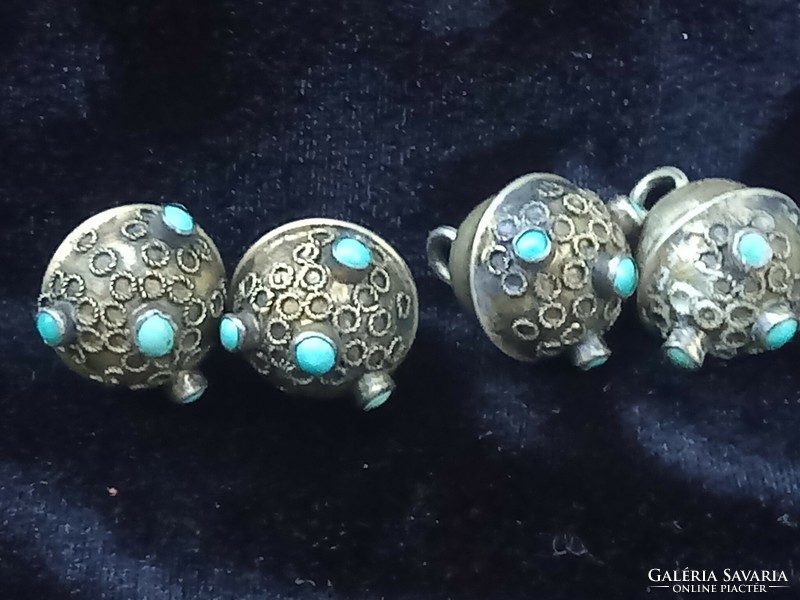 Antique filigree pea with turquoise, pea buttons from Disz-Hungary/folk costume dress button 6 pcs.