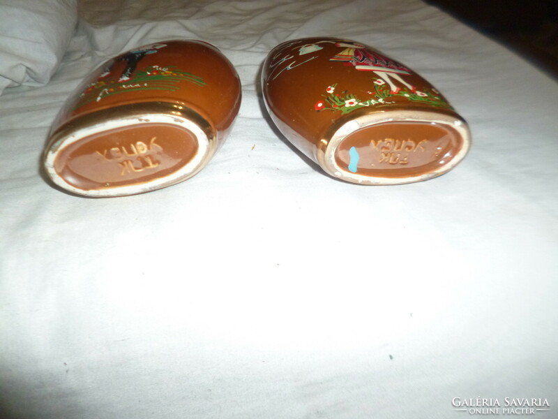 Pair of old hand-painted ceramic drinking flasks