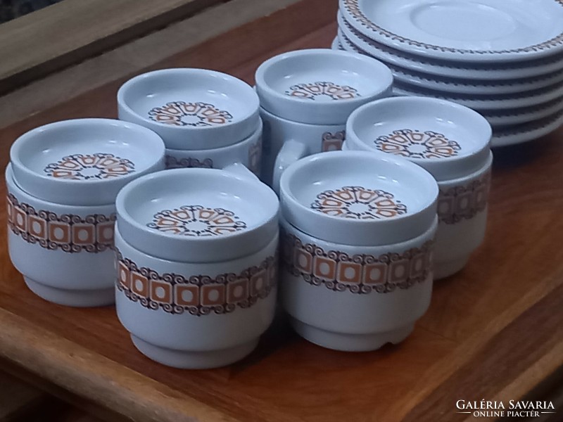 Kádár socialist design: lowland porcelain terracotta coffee set for 12 people