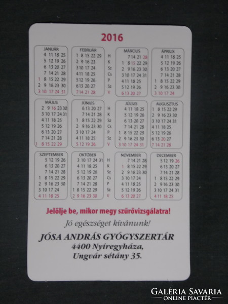 Card calendar, András Jósa, pharmacy, pharmacy, Nyíregyháza, graphic artist, humorous, 2016