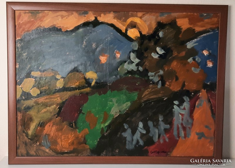 Miklós Németh: hikers, 1966, painting
