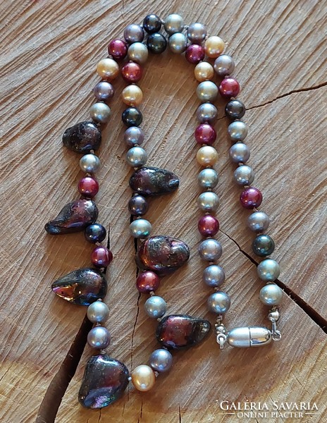 Very nice multicolored real cultured pearl necklace with magnetic clasp
