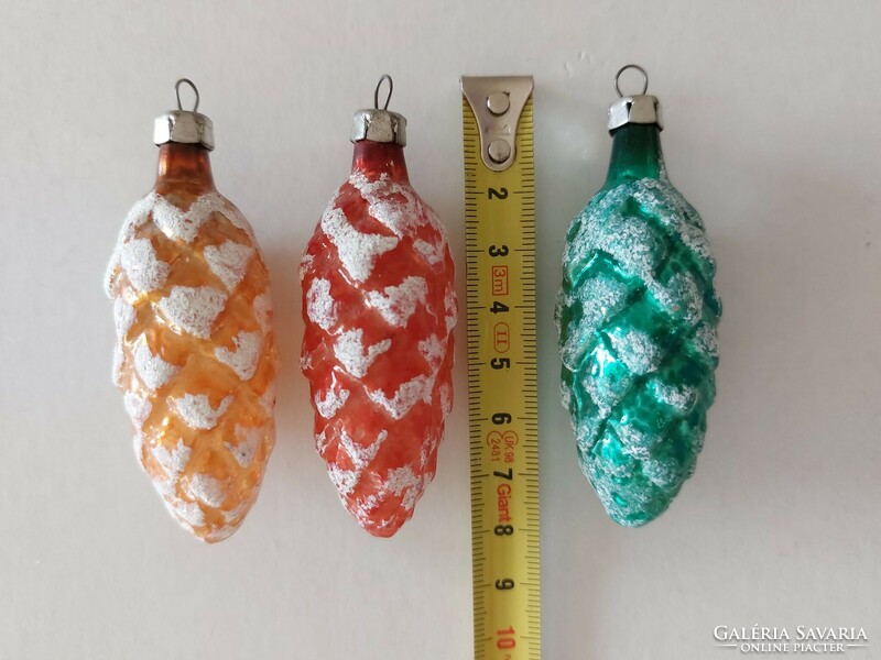 Old glass Christmas tree ornament colorful snowy cone glass ornament 3 pcs