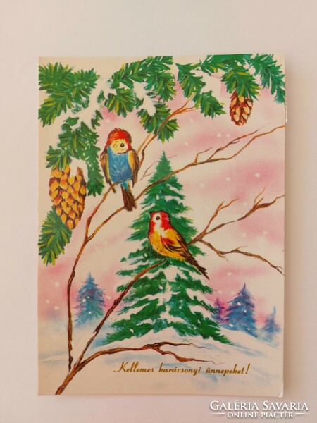 Old Christmas postcard 1992 postcard birds