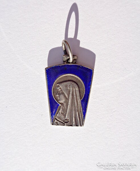 Virgin Mary silver pendant with fire enamel