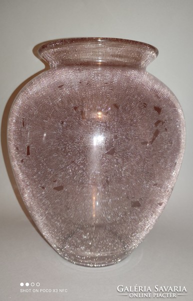 Nagyon öblös nagyon nagy repesztett karcagi üveg váza ritka színben gyűjtői