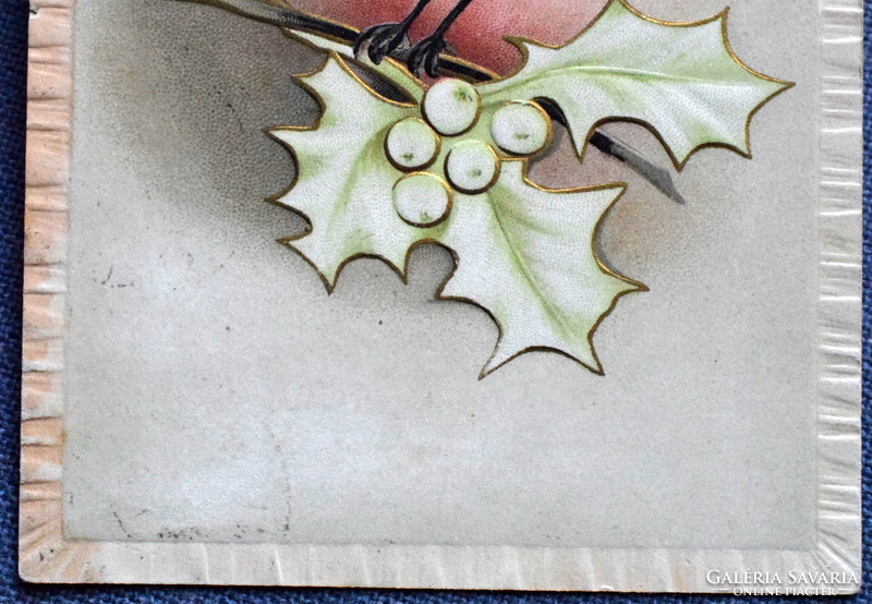 Antik dombornyomott Újévi üdvözlő litho képeslap - kismadár  1906ból