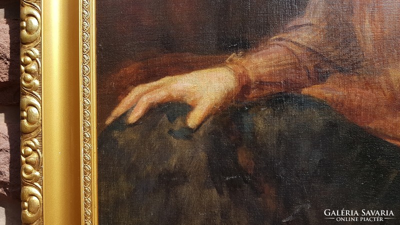 Glatter Ármin: Nívósan restaurált Portré, olaj, vászon, fára kasírozott, falc 71,5x82 cm, festmény