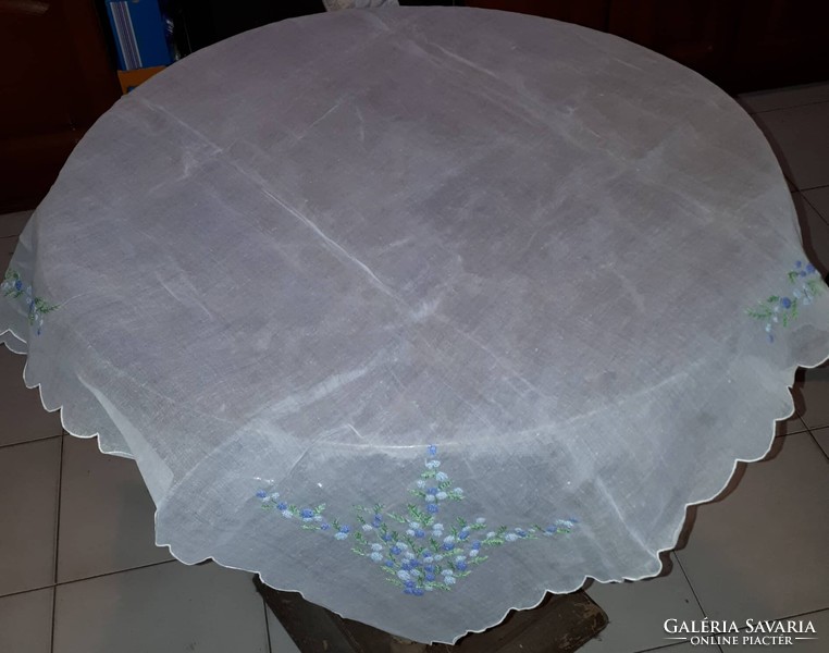 Beautiful beautiful translucent tulle fabric embroidered floral vintage tablecloth
