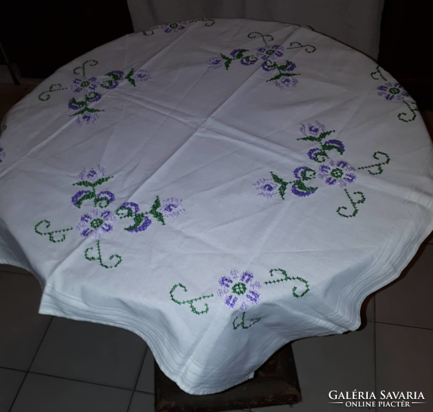 Beautiful white hand embroidered floral tablecloth