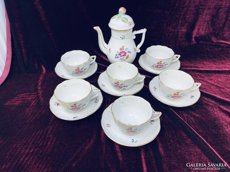 Herend colorful nanking bouquet patterned porcelain coffee set with 6 cups base and spout