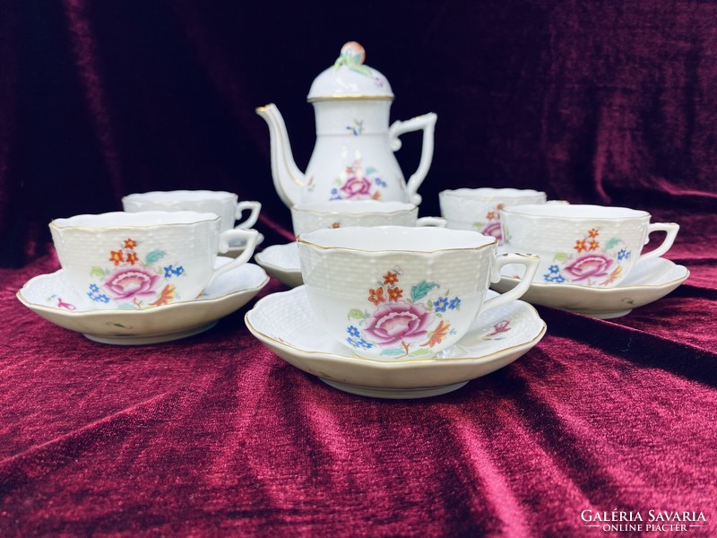 Herend colorful nanking bouquet patterned porcelain coffee set with 6 cups base and spout