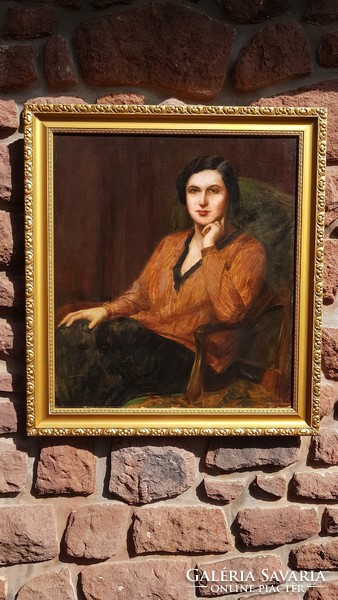 Glatter Ármin: Nívósan restaurált Portré, olaj, vászon ,fára kasírozott, falc 71,5 x 82 cm, festmény