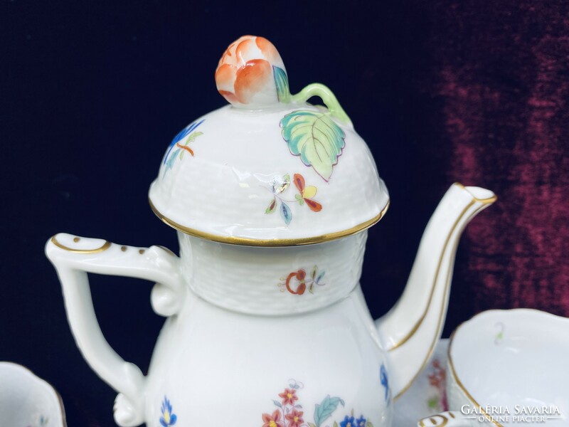 Herend colorful nanking bouquet patterned porcelain coffee set with 6 cups base and spout