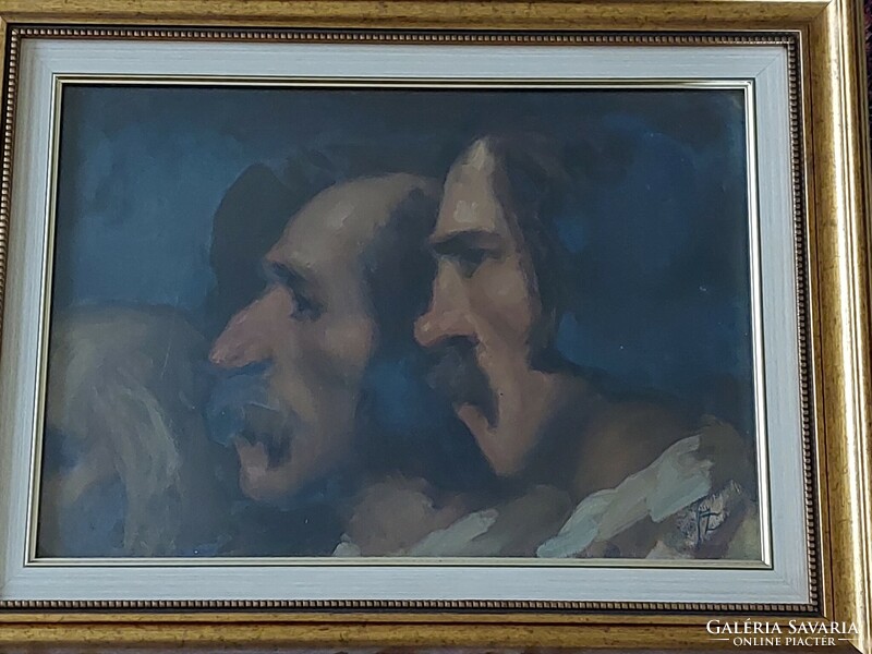 Sándor Szopos - generations - oil cardboard framed under glass - private collection from Transylvania
