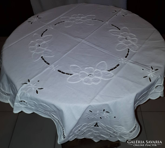 Wonderful snow and white rice with embroidered floral vintage tablecloth