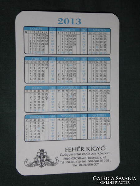 Card calendar, white snake pharmacy, pharmacy, orosháza,, 2013, (1)