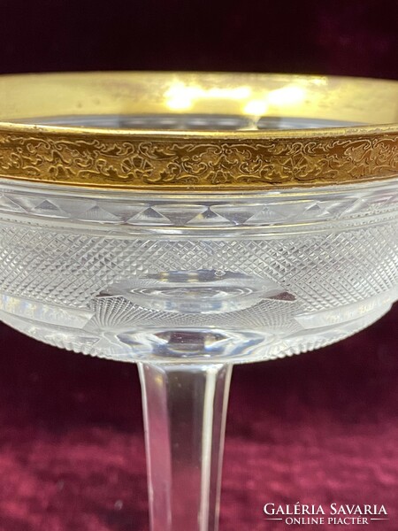 Old moser gilded engraved crystal glass, stemmed glass champagne glass