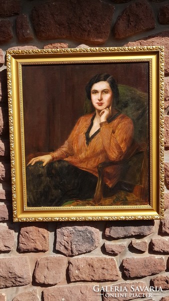 Glatter Ármin: Nívósan restaurált Portré, olaj, vászon, fára kasírozott, falc 71,5x82 cm, festmény