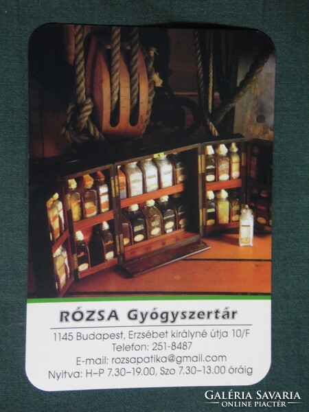 Kártyanaptár, Rózsa gyógyszertár, patika, Budapest, gyógyszeres üveg, 2022    (1)