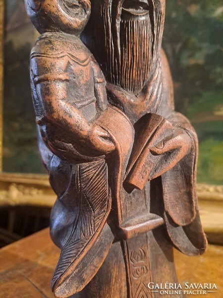 Antique Chinese carved wooden Confucius statue