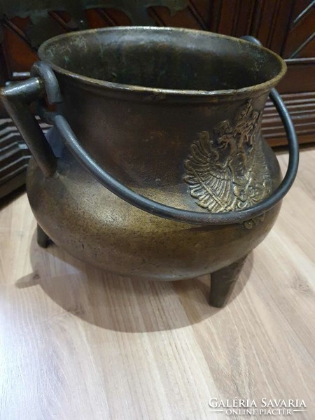 Bronze German three-legged cauldron, early-mid 17th century. It is in good condition for its age.