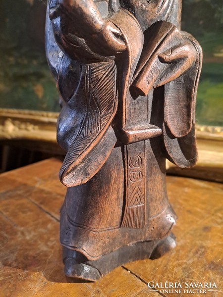 Antique Chinese carved wooden Confucius statue