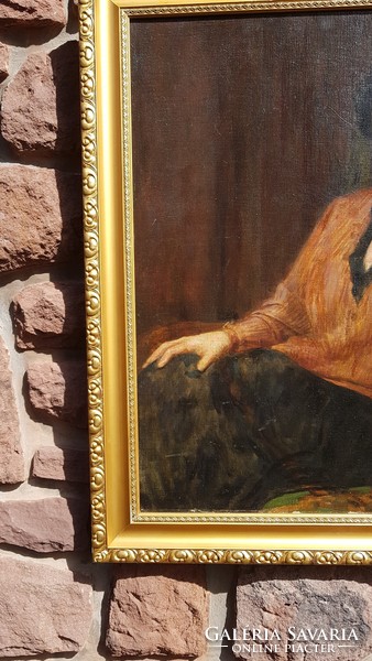 Glatter Ármin: Nívósan restaurált Portré, olaj, vászon ,fára kasírozott, falc 71,5 x 82 cm, festmény